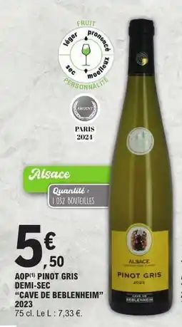 E.Leclerc AOP Pinot Gris Demi-Sec 'Cave de Beblenheim' 2023 offre