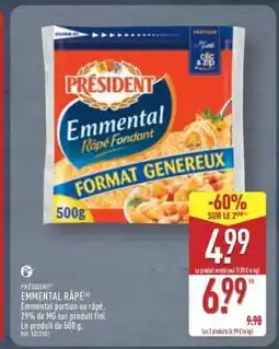 ALDI PRÉSIDENT EMMENTAL RÂPÉ offre