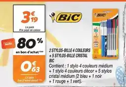Netto Bic - 2 stylos-bille 4 couleurs + stylos-bille cristal offre
