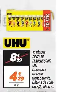 Netto Uhu - 10 bâtons de colle blanche sonic offre
