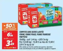 Netto Pom'potes - compotes sans sucres ajoutés pomme, pomme fraise, pomme framboise offre