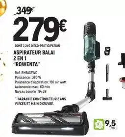 E.Leclerc Rowenta - aspirateur balai 2 en 1 offre