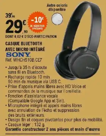 E.Leclerc Casque bluetooth avec micro intégré offre