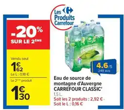 Carrefour Eau de Source de Montagne d'Auvergne Carrefour Classic' offre