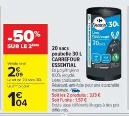 Carrefour 20 sacs poubelle 30 L CARREFOUR ESSENTIAL offre