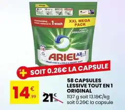 Stokomani Ariel - 58 capsules lessive tout en 1 original offre