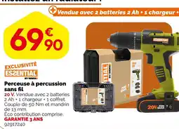 Weldom ESSENTIAL BY WORX Perceuse à percussion sans fil offre