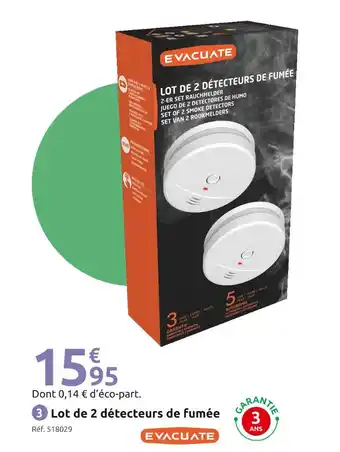 Mr Bricolage EVACUATE Lot de 2 détecteurs de fumée offre