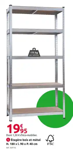 Mr Bricolage Étagère bois et métal H. 180 x l. 90 x P. 40 cm offre