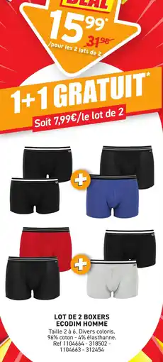 Trafic Lot de 2 boxers ecodim homme offre