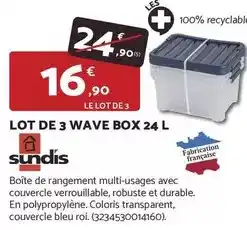 Bricomarché Sundis - lot de 3 wave box 24 l offre