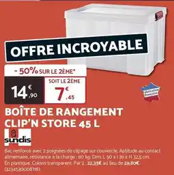 Bricomarché Sundis - boîte de rangement clip'n store 45 l offre
