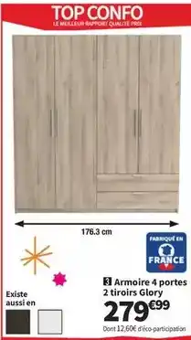 Conforama Armoire 4 portes 2 tiroirs glory offre