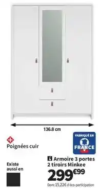 Conforama Armoire 3 portes 2 tiroirs minkee offre