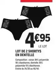 E.Leclerc Lot de 2 shortys en dentelle offre