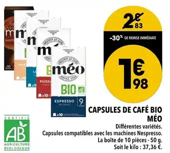 Supeco Capsules de café bio méo offre