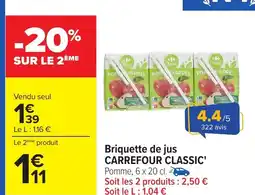 Carrefour Briquette de jus carrefour classic offre