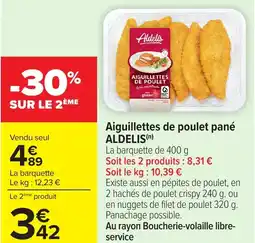 Carrefour Aiguillettes de poulet pané aldelis offre