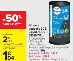 Carrefour 20 sacs poubelle 30 l carrefour essential offre