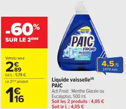 Carrefour Liquide vaisselle paic offre