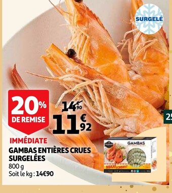 Gambas entières crues surgelées