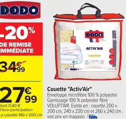 Carrefour Couette "Activ'Air" offre