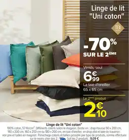 Carrefour Linge de lit "Uni coton" offre