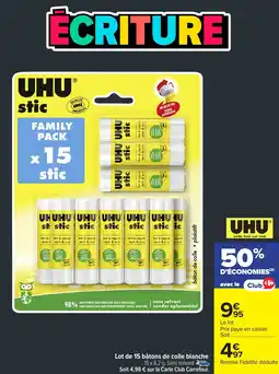 Carrefour Lot de 15 bâtons de colle blanche offre