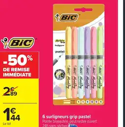 Carrefour 6 surligneurs grip pastel offre