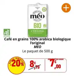 Coccinelle Supermarché Méo - café en grains 100% arabica biologique l'original offre