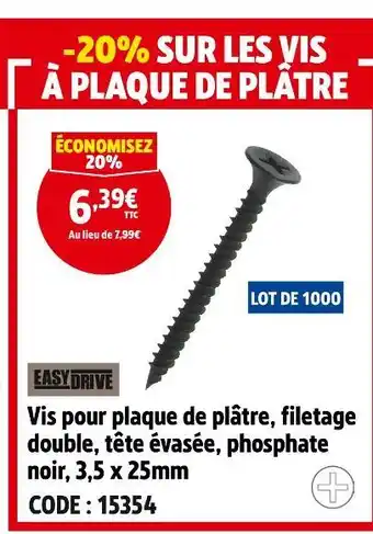 Screwfix EASYDRIVE Vis pour plaque de plâtre offre
