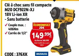Screwfix DEWALT Clé à choc sans fil compacte M20 DCF922N-XJ 18V Li-ion XR - Sans batterie offre