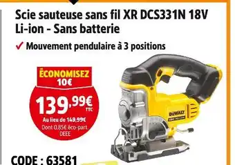 Screwfix DEWALT Scie sauteuse sans fil XR DCS331N 18V Li-ion - Sans batterie offre