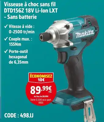 Screwfix Makita Visseuse à choc sans fil DTD156Z 18V Li-Ion LXT offre