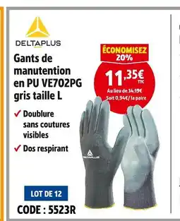 Screwfix DELTAPLUS Gants de manutention en PU VE702PG gris taille L offre