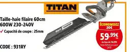 Screwfix Titan Taille-haie filaire 60cm 600W 230-240V offre