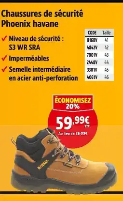 Screwfix Dewalt Chaussures de sécurité Phoenix havane offre