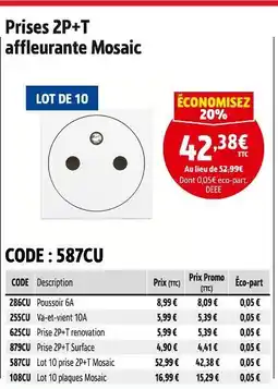 Screwfix Prises 2P+T affleurante Mosaic offre