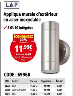 Screwfix LAP Applique murale d'extérieur en acier inoxydable offre