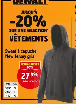 Screwfix Dewalt Sweat à capuche New Jersey gris offre