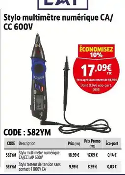 Screwfix Stylo multimètre numérique CA/CC 600V offre