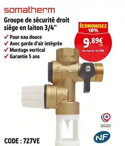 Screwfix Somatherm Groupe de sécurité droit siège en laiton 3/4” offre
