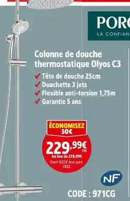 Screwfix PORCHER Colonne de douche thermostatique Olyos C3 offre