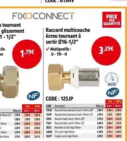 Screwfix Fixoconnect Raccord multicouche écrou tournant à sertir Ø16-1/2 offre