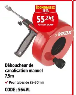 Screwfix Virax Déboucheur de canalisation manuel 7,5m offre