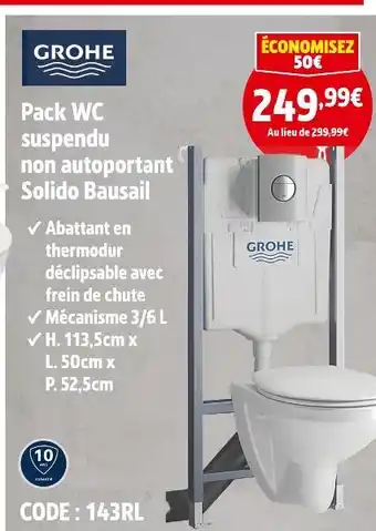 Screwfix Grohe Pack WC suspendu non autoportant Solido Bausail offre