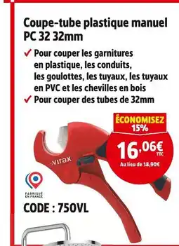 Screwfix Virax Coupe-tube plastique manuel PC 32 32mm offre