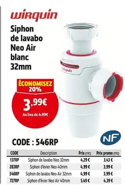 Screwfix Wirquin Siphon de lavabo Neo 32mm offre