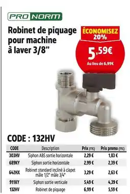 Screwfix ProNorm Robinet de piquage pour machine à laver 3/8 offre