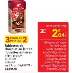 METRO Côte d'or - tablettes de chocolat au lait et noisettes entières offre
